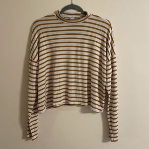 FOREVER 21 MUSTARD AND WHITE STRIPED TOP (LARGE)